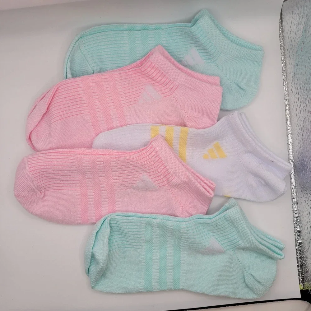 Adidas Ankle Socks Kids One Size Multicolor‎ Pastel Low Cut 5 Pair Pack